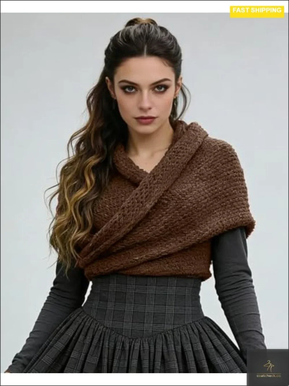 Women's Knitted Sontag Shawl Triangle Wrap Sweater Medieval Celtic